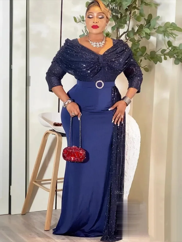 

Plus Size African Party Dresses for Women Dashiki Sequin Sexy Bodycon Long Dress Elegant Turkey Muslim Wedding Evening Gown