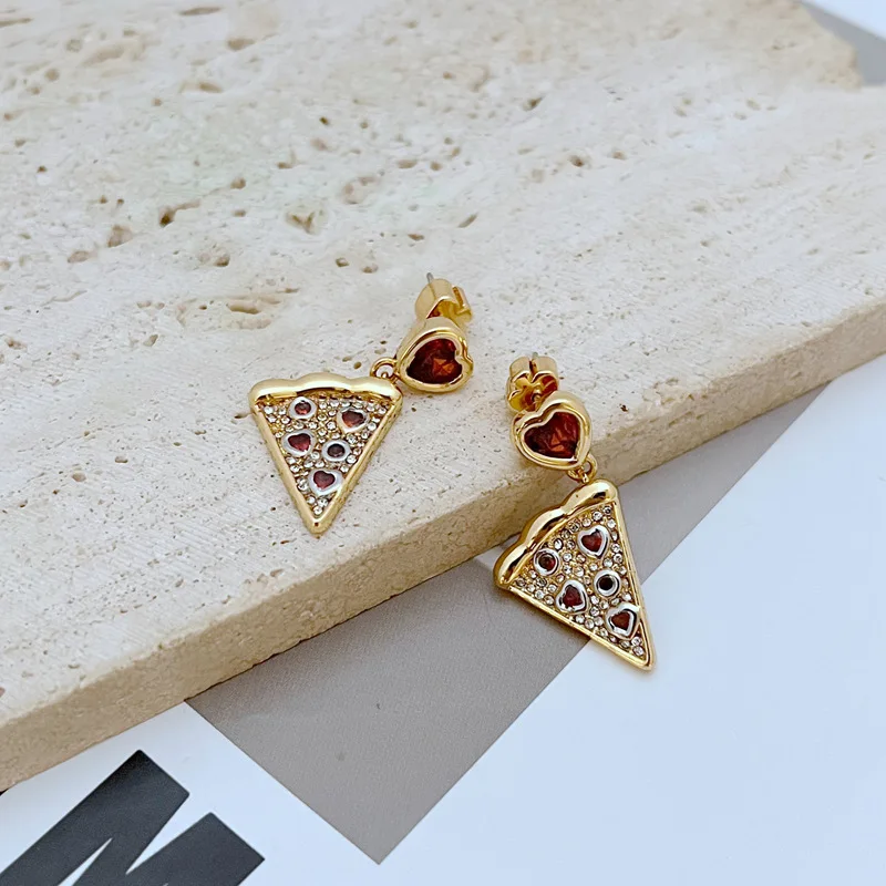 Rhinestone pizza statement earrings for women funny creative earrings cute minimalist dainty delicate jewelry luxury designer