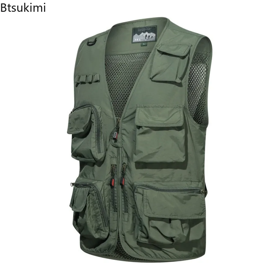 2025 Spring Summer Versatile Vest Jacket Men's Outdoor Multi-pocket Breathable Casual Waistcoat Thin Fishing Vests Work Clothing