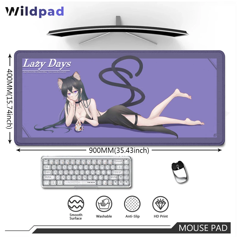 

90X40cm Purple Waterproof Mouse Pad Anime Sexy Girl Gaming Mats Computer Keyboard Desk Mat XXL Non-Slip 900×400 Playmat