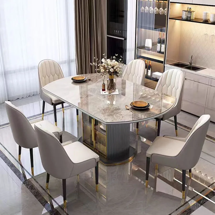 

Modern Luxury Marble Dining Table Chair Set 4-8 Seater Latest Designs for Home Kitchen Restaurant Stone Furniture Metal Features