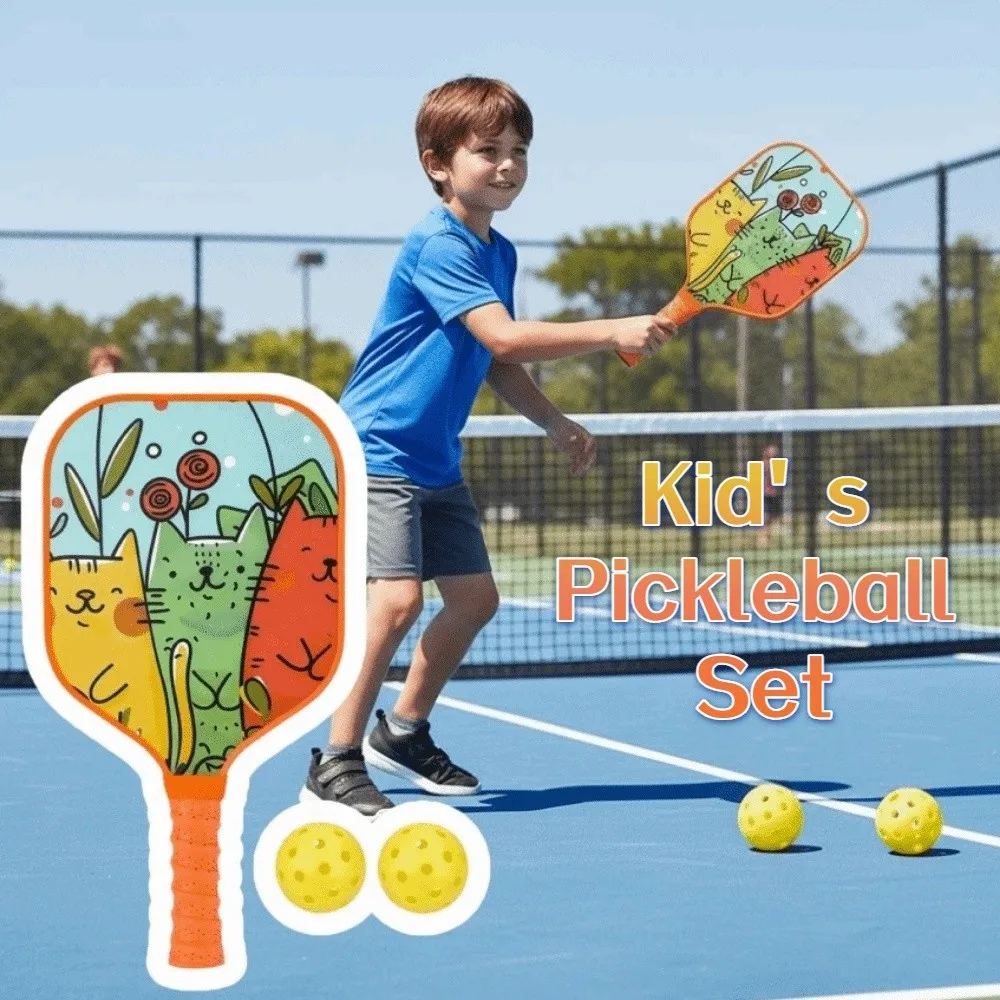Cartoon Children's Pickleball Set Lightweight Colorful 's Pickleball Set 2 Balls Ribbed Handle Children's Pickleball Rackets