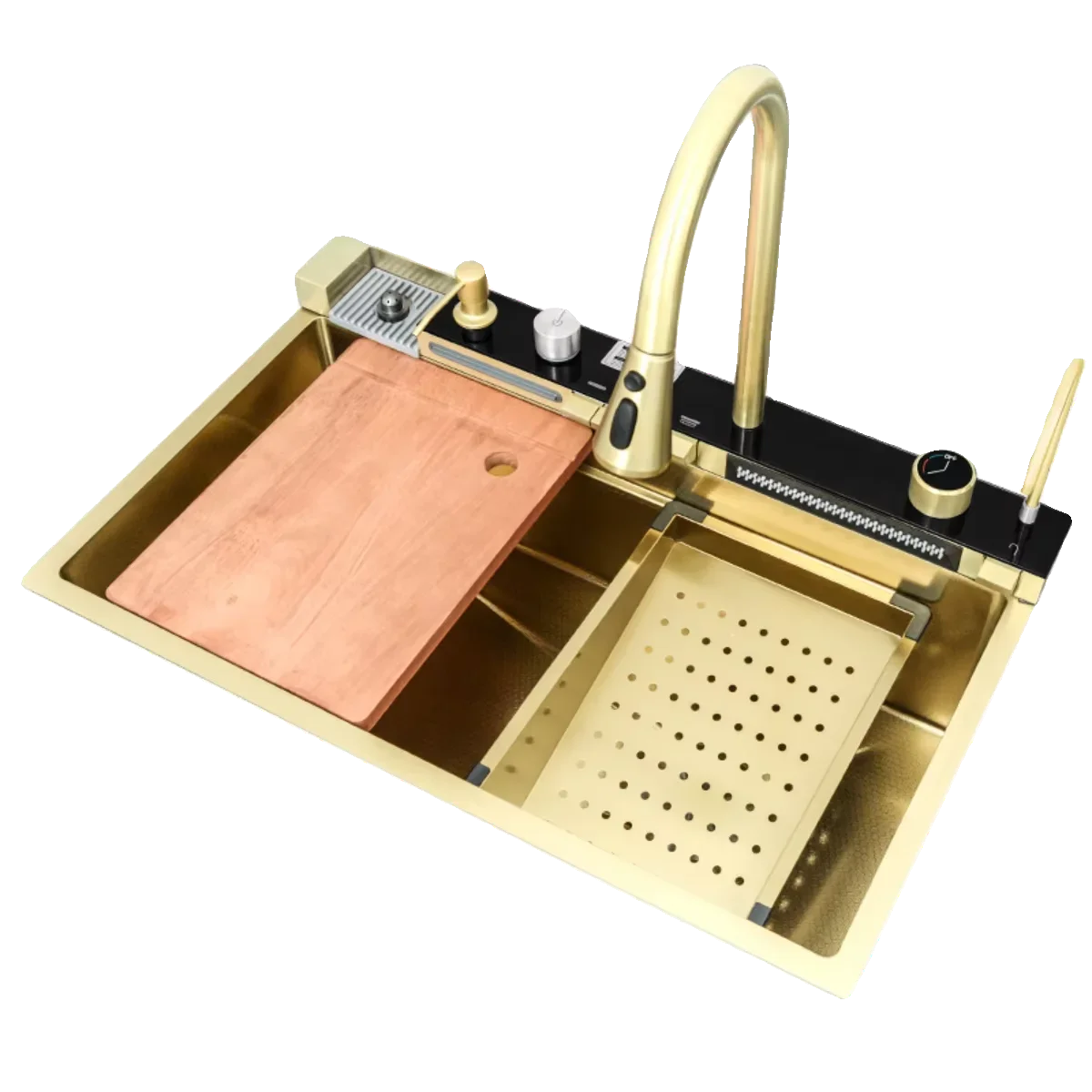 Smart stainless steel waterfall kitchen sink gold large single bowl rectangular household kitchen sink