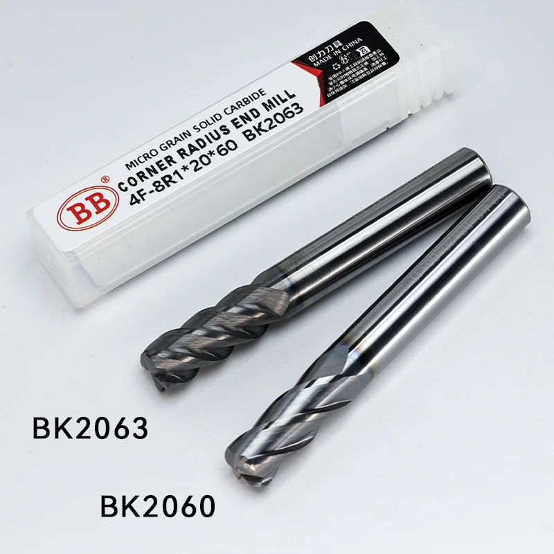 BB Corner Radius End Mill CNC Hardened Steel Die Steel Machining Cutting Tool HRC65 Slot Side Cutting 4 Flute 6R0.2 8R0.5 BK2063