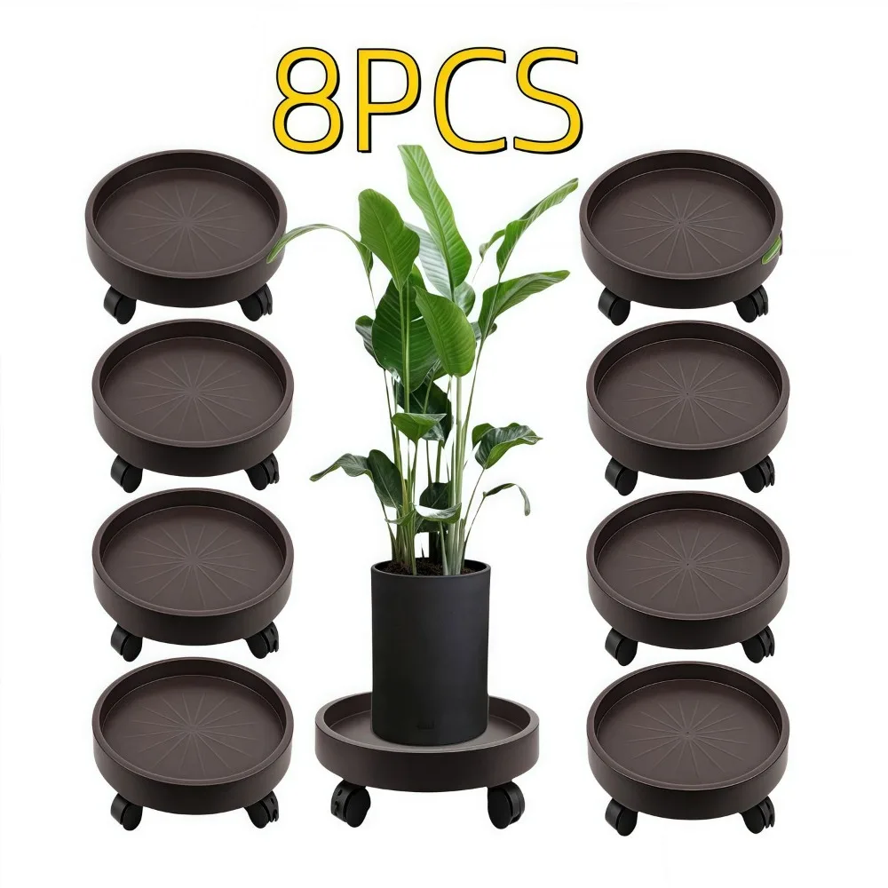 8 Pack Plant Caddy with Wheels Heavy Duty 13 Inch Plant Dolly with Locking Casters Rolling Plant Stand for Indoor Outdoor, Brown Multi purpose mobile potted plant tool, suitable for large potted plants, gardening pots, trays