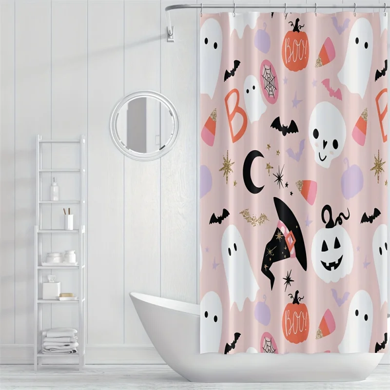 Halloween-Themed Shower Curtain - Cute & Pumpkin Design, Waterproof Polyester, Machine Washable, Perfect for Bathroom Decor & Pr