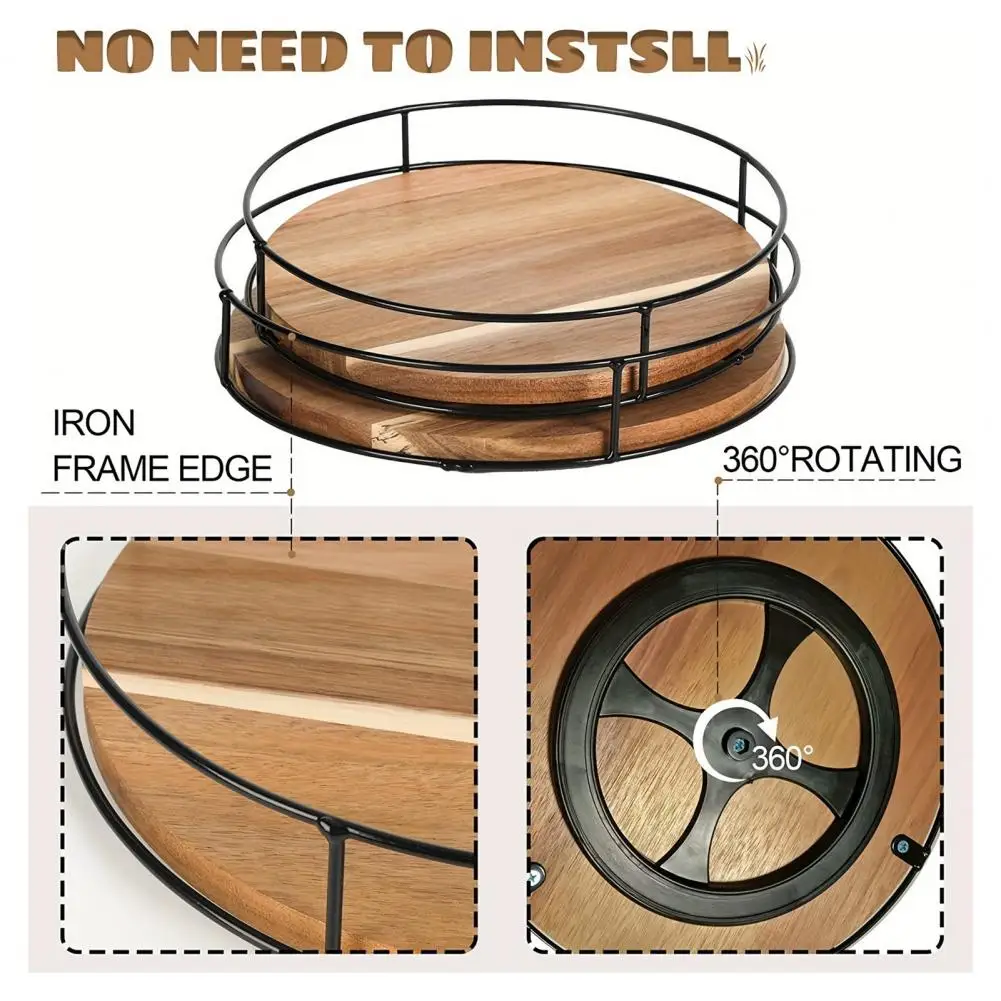 Wooden Rotating Tray Kitchen Tray Rustic Style 360-degree Rotating Wooden Tray for Dining Table Pantry Organization for Home