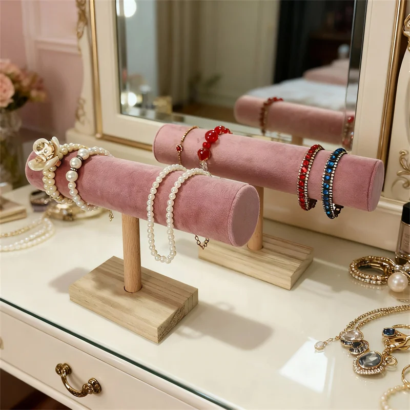 حامل عرض مجوهرات مخملي وردي عالي الجودة للأساور والقلائد والمعلقات والخواتم دعائم عرض المجوهرات #4