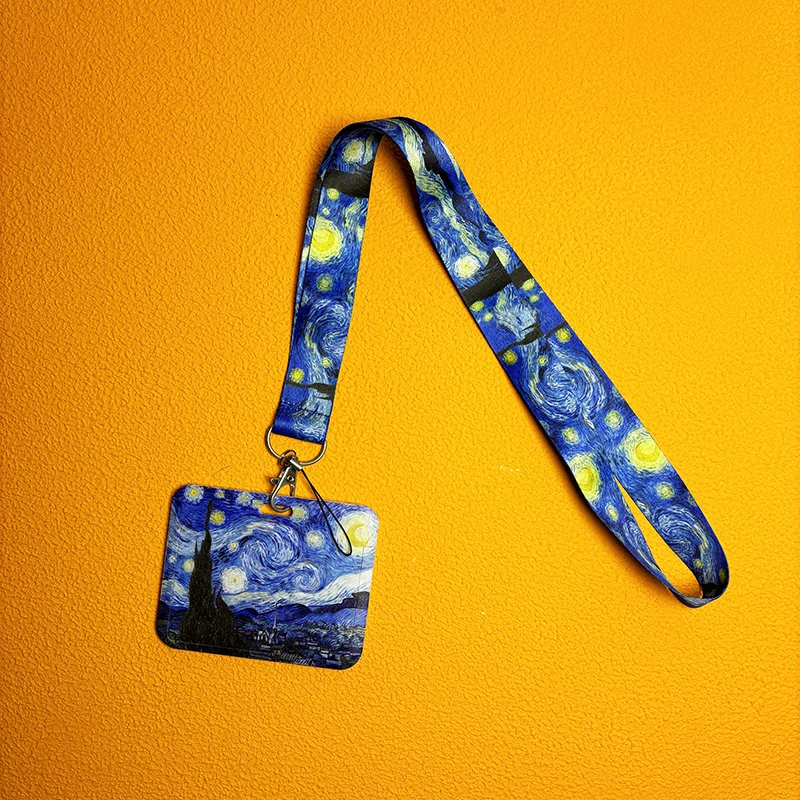 Van Gogh Art Lanyard Vintage untuk kunci rantai ID kartu kredit penutup kartu Pass Aksesori pemegang lencana tali leher pesona ponsel