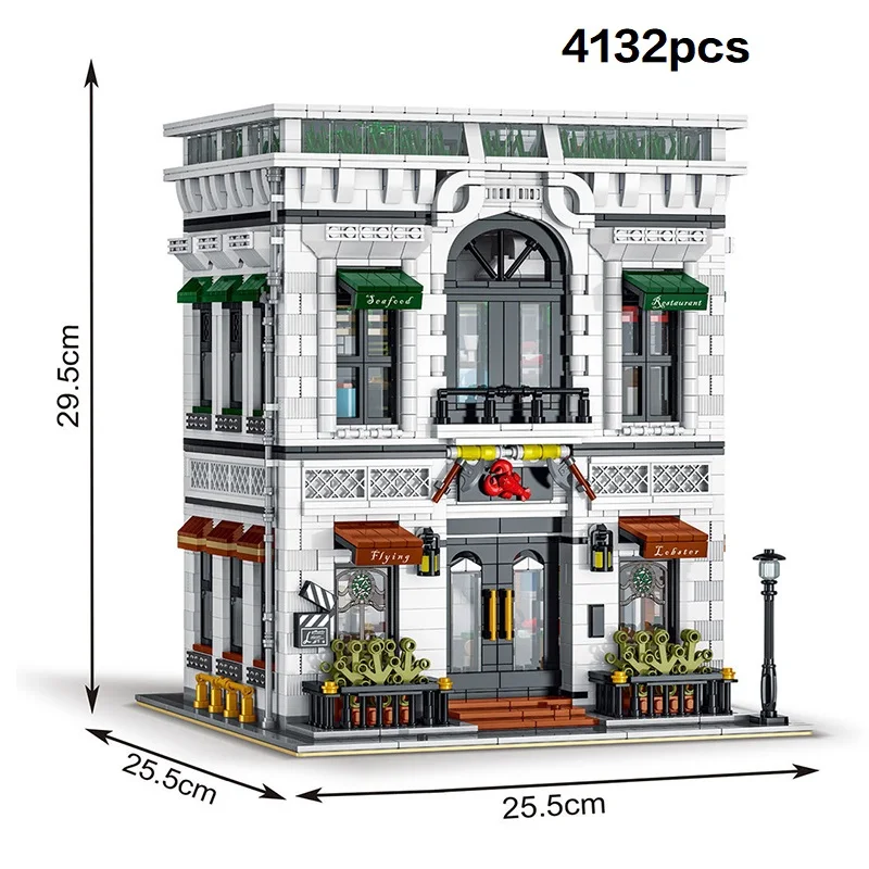 シーフードレストランモデルビルディングブロック MOC 10203 フライングロブスターモジュラーアーキテクチャパブレンガアイデアおもちゃギフトキッズボーイズガールズ