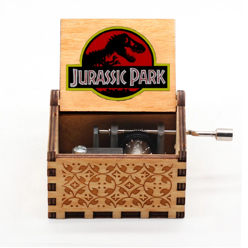 HOT Wooden Hand Crank Black Jurassic Park Music Box Children's Holiday Gifts Christmas Gifts New Year Gift