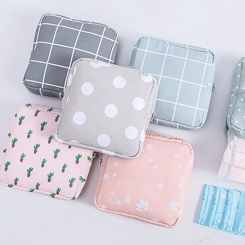 Women Portable Sanitary Napkin Tampon Storage Bag Cotton Travel Makeup Storage Bag Literary Zipper Coin Purse Sundries Storage