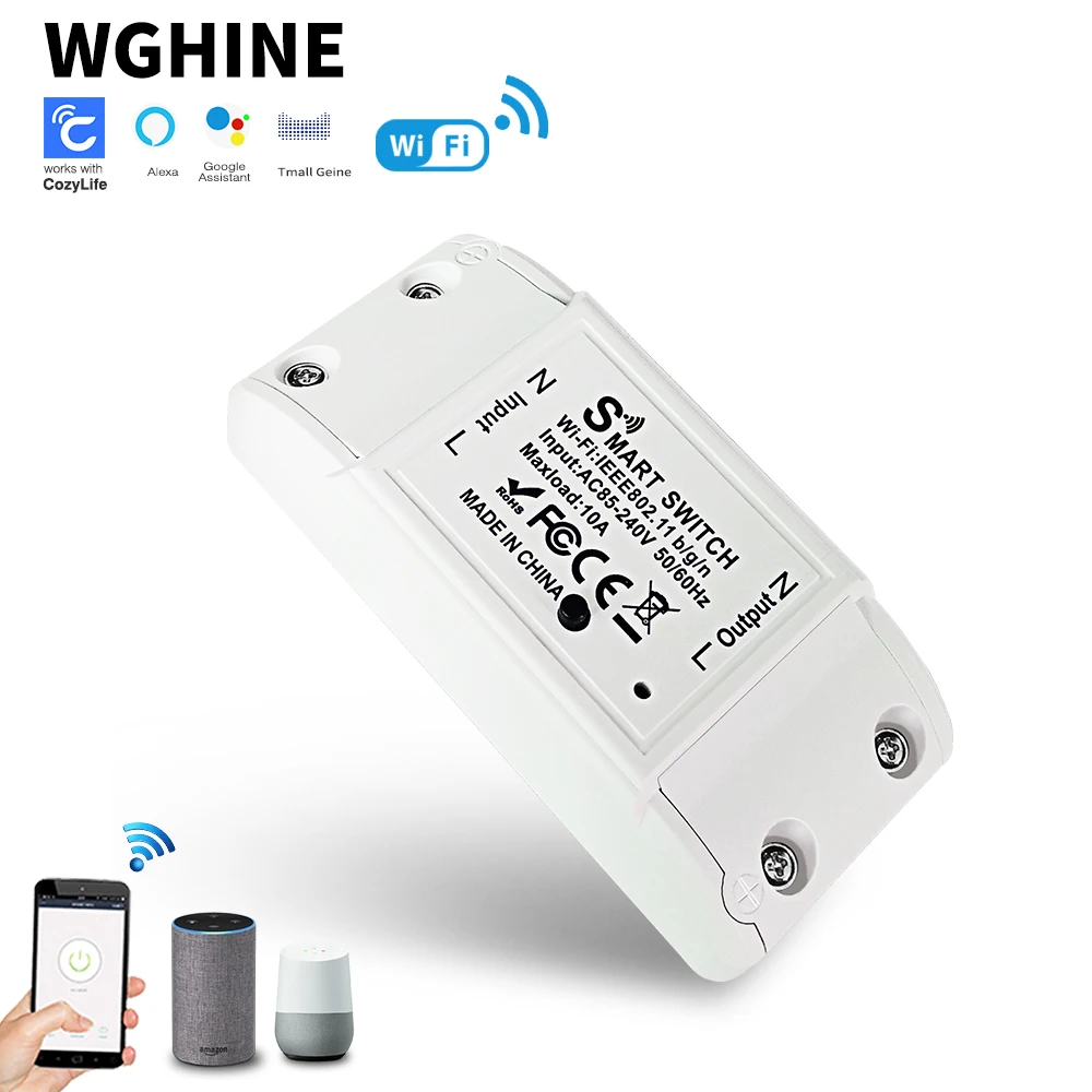 WGHINE CozyLife WiFi Smart Switch 10A Circuit Breaker Module Wireless Timed Light Switches Support Alexa Siri Google Alice