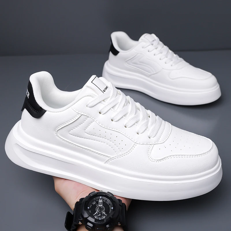 

Men's Autumn New Arrival Black Leather Shoes - Breathable Thick-Sole Stylish Sneakers, Casual & Sporty, Versatile & Lightweight