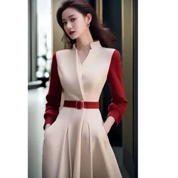 Korean Ladies Patchwork Blouse Dresses 2024 New Dignified Elegant Midi Dress Summer Temperament Slim Pullovers Women's Clothing