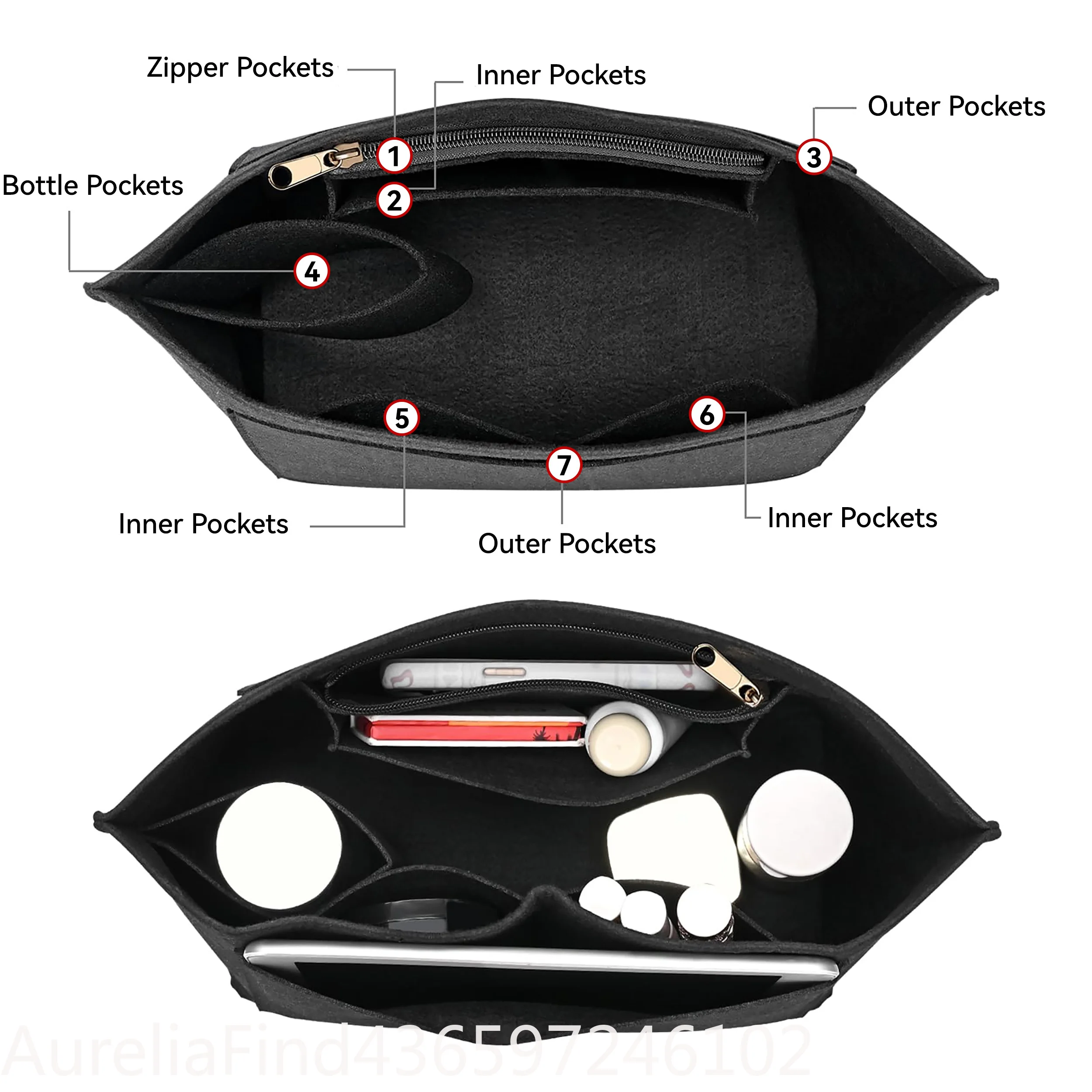 Felt Handbag Insert Organizer Liner Bag Fit For Longchamp Handbag Portable Travel Makeup Pouch Inner Purse Divider For Daily Storage Accessory