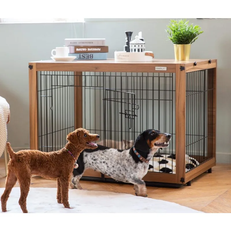 

Dog Crate Furniture with Removable Top Cover, Wooden Crate with Tray, Dog Kennel Indoor for Small/Medium/Large Dogs(Light Brown,