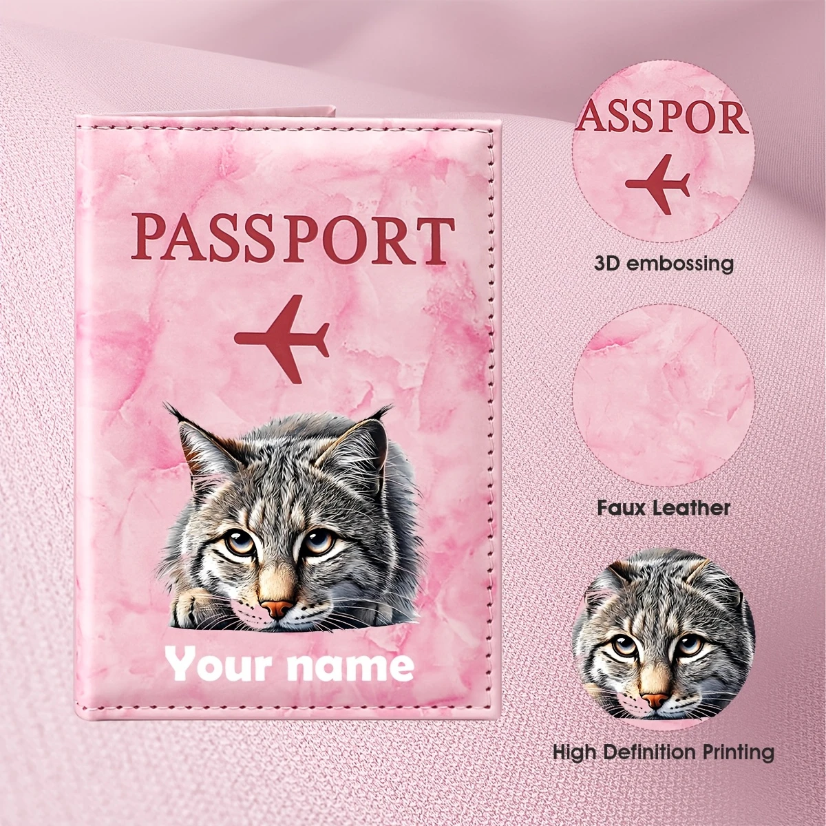 Travel Accessories Present - Custom Name Cat Realistic Style PU