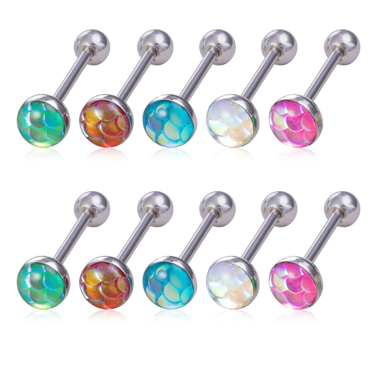 14G Fish Scale Epoxy Top Tongue Piercing Barbell for Women Men Stainless Steel Sexy Piercings Tongue Ring Stud Fashion Jewelry