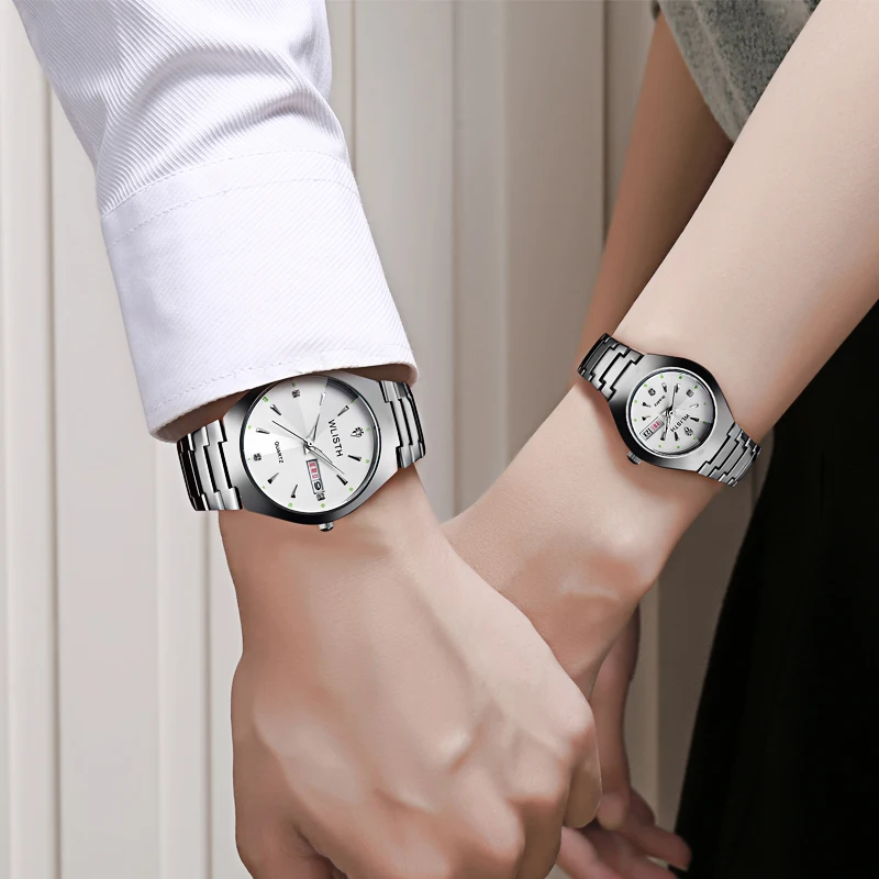Frau Uhr Luxus Mode Business Casual Damen Quarzuhren für Frau Mann Paar Uhren Stahlband Wasserdichte Armbanduhr