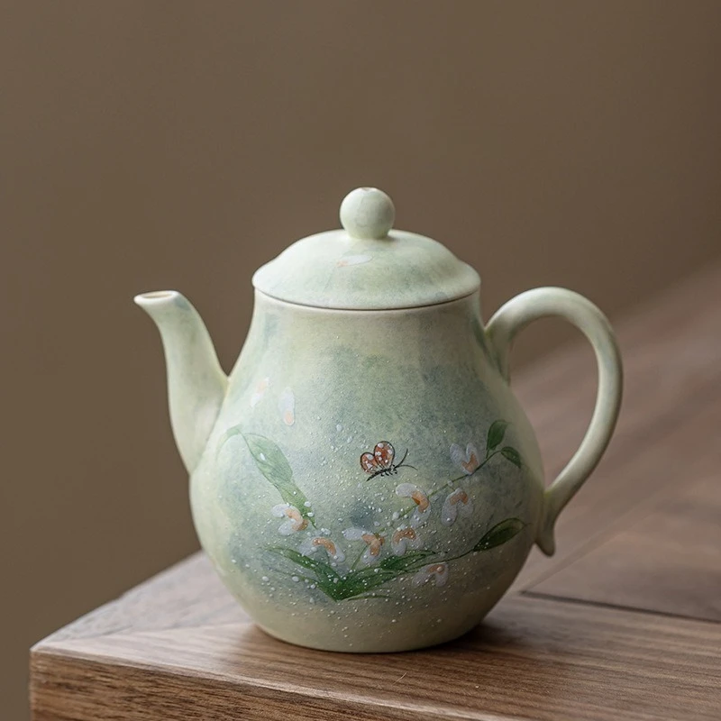 

200ML Powder Yin Hand-painted Orchid Teapot Zen Tea Infuser Pot Household Tea Soaking Kettle With Ball Hole Tea Items Gift Craft