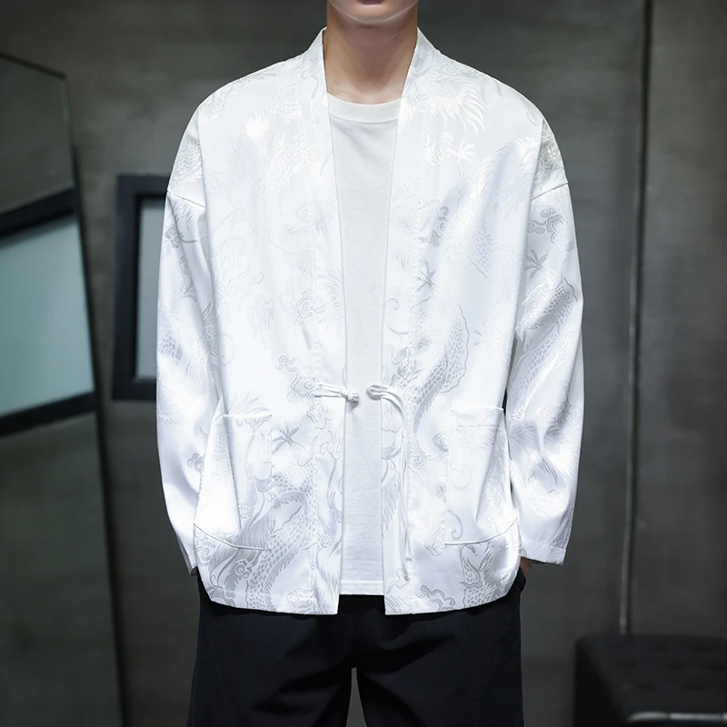 

Осень-зима, мужская куртка с рисунком дракона, мужской толстый популярный кардиган в стиле Тан, кимоно ханьфу, пальто, мужской свободный кардиган, пальто ханьфу