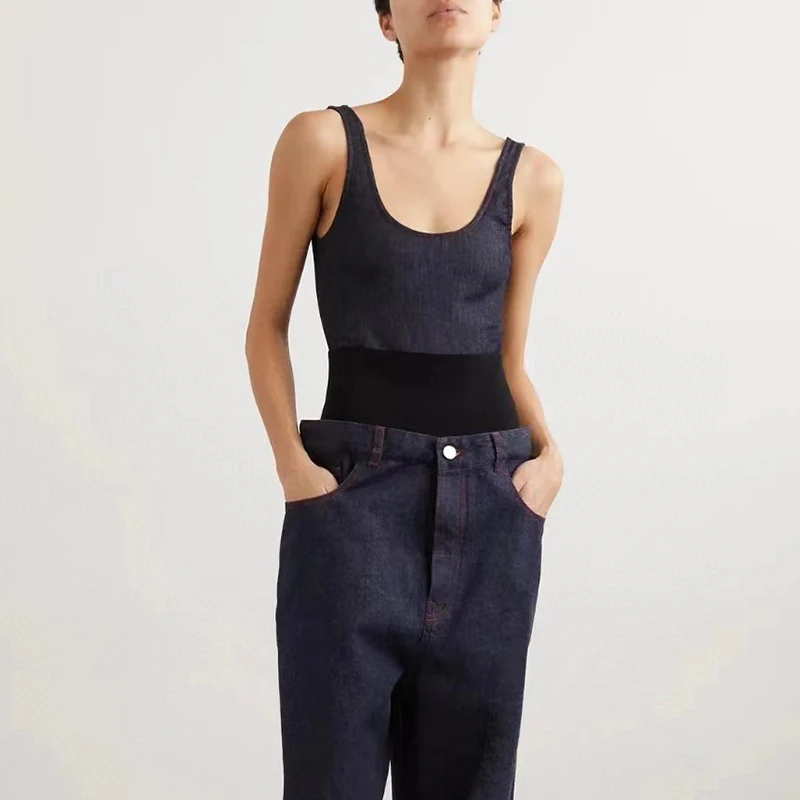 Thin denim jumpsuit,Fashion Slim Sexy Vest,High quality women's tops,Y2K,2024,summer,new