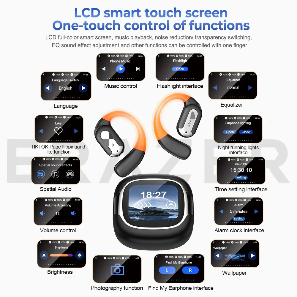 ERAZER XF32 سماعات بلوتوث V5.4 سماعات أذن مترجم AI سماعات أذن قوية للأذن OWS سماعات رأس لاسلكية رياضية خطافات ميكروفون مفتوح الأذن #5