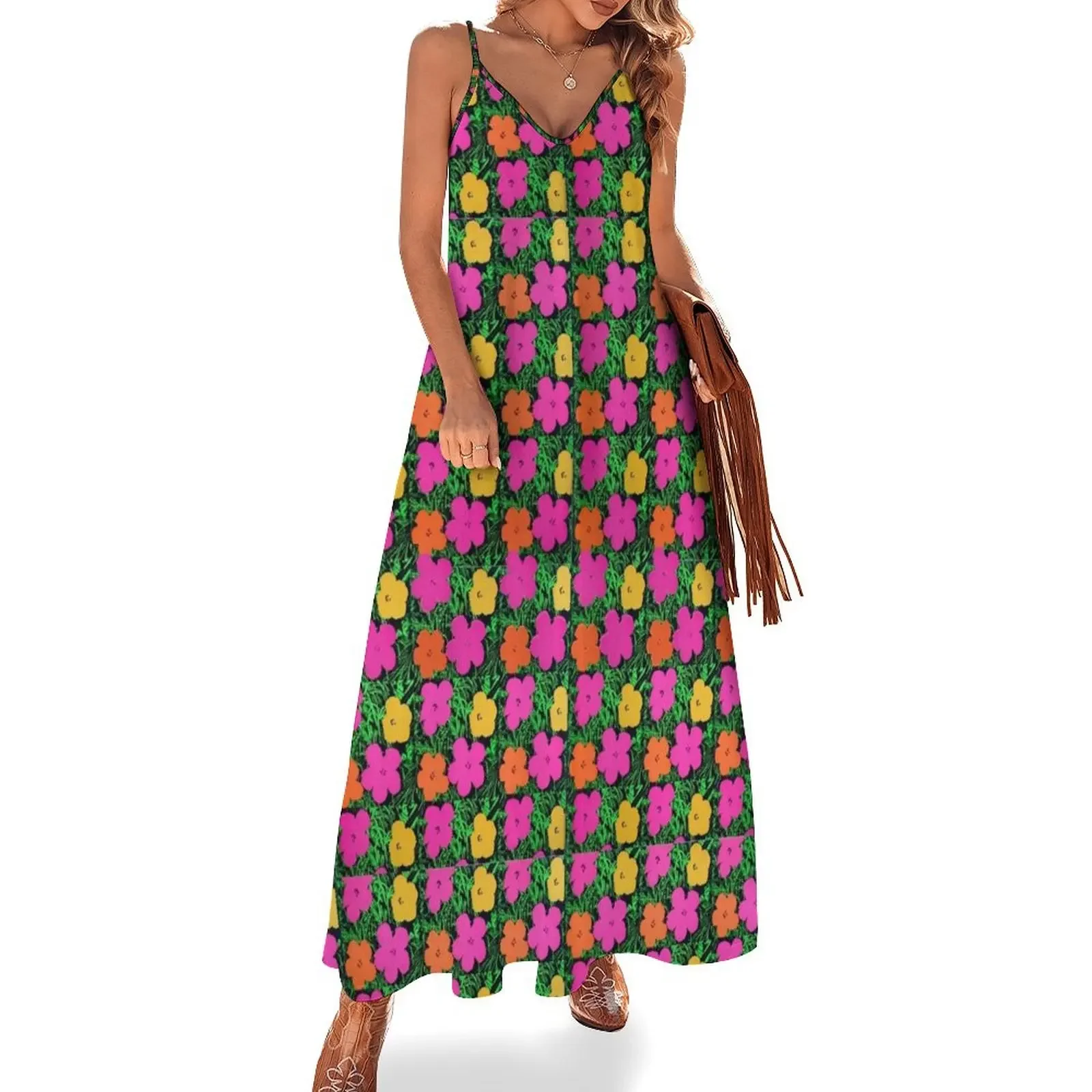 

Warhol Pop Art Flower Pattern Accessories Sleeveless Dress festival outfit women purple dress