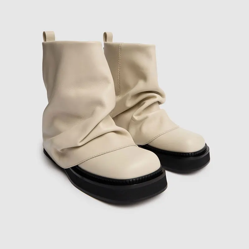 

Europe And America Folding Shark Boots Short Flat Heeled Ankle Boots Ladies Shoes Square Toe Casual Plus Size Women's Boots