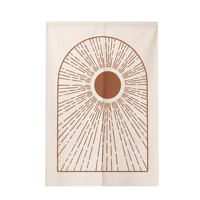 Bohemian Moonphase Fabric Half Door Curtain Abstract Sun Moon Split Partition Curtain Non Perforated Hanging Curtain