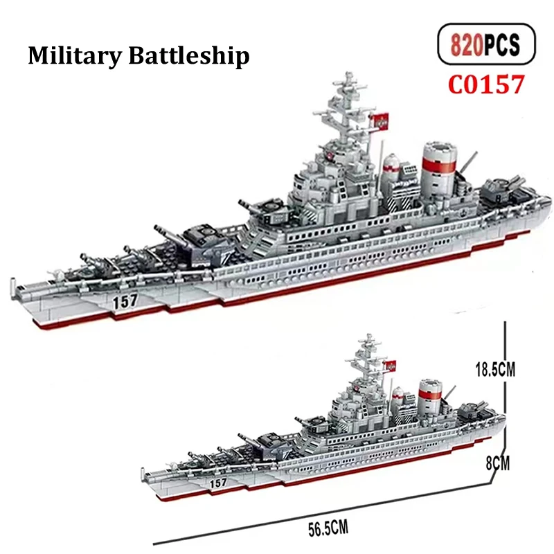 

820PCS WW2 Military Warships Building Blocks Battleship Bismarck Retro Model Kit WW1 Soldier Weapon Boat Bricks Toys For Kids