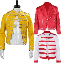 Freddie Cosplay Mercury Fantasy Costume Rock Band Fantasia Adult Men Disguise Queen Coat Jacket Halloween Carnival Party Suit