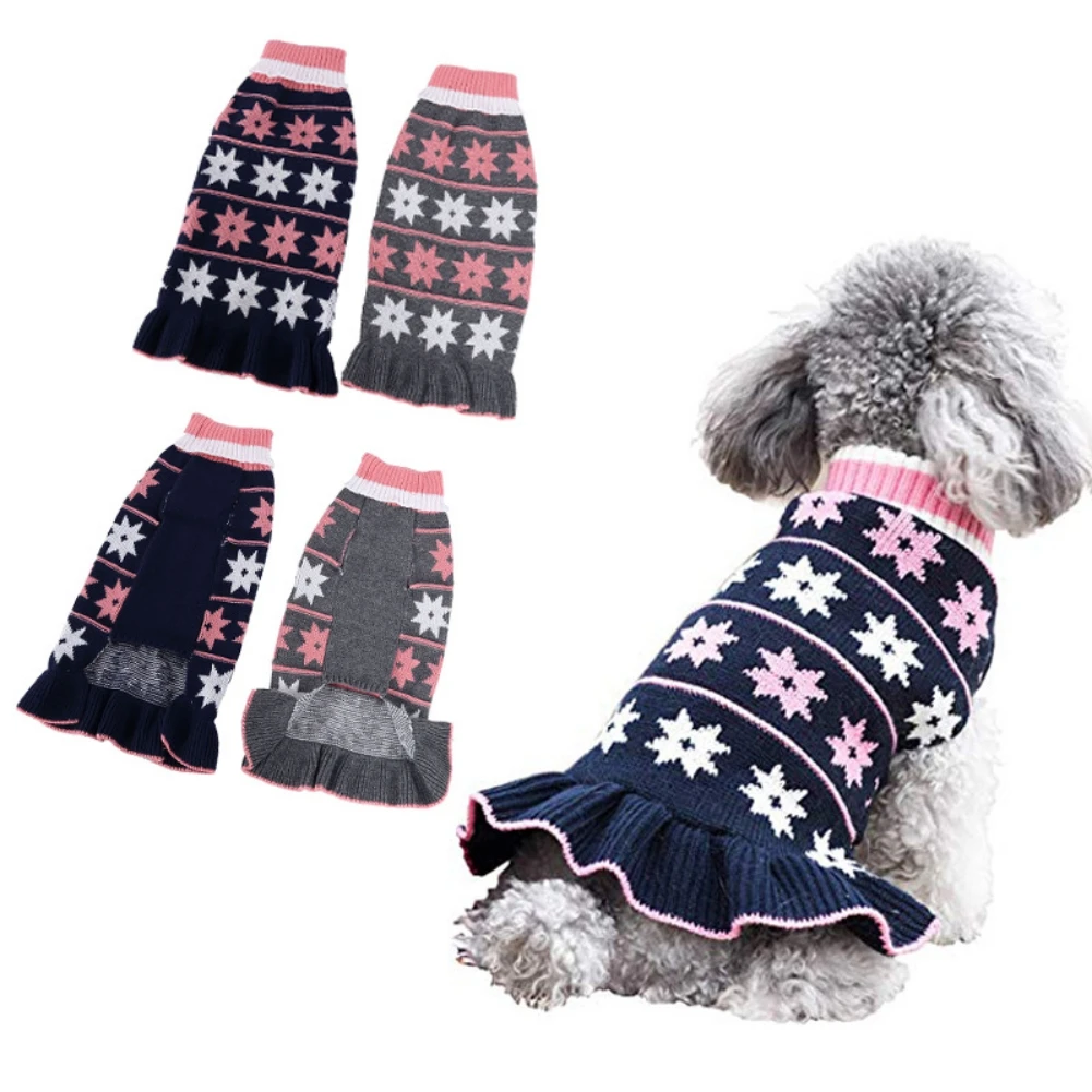 

Autumn/Winter Breathable Knit Dog Dress Durable Cute Printed Pet Coat Warm Outdoor Puppy Clothes Cozy French Bulldog Sweater