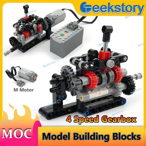 4 단 변속 변속기 MOC 하이테크 빌딩 블록 부품 기어 박스 호환 M 모터 103739 전원 기능 벽돌 장난감
