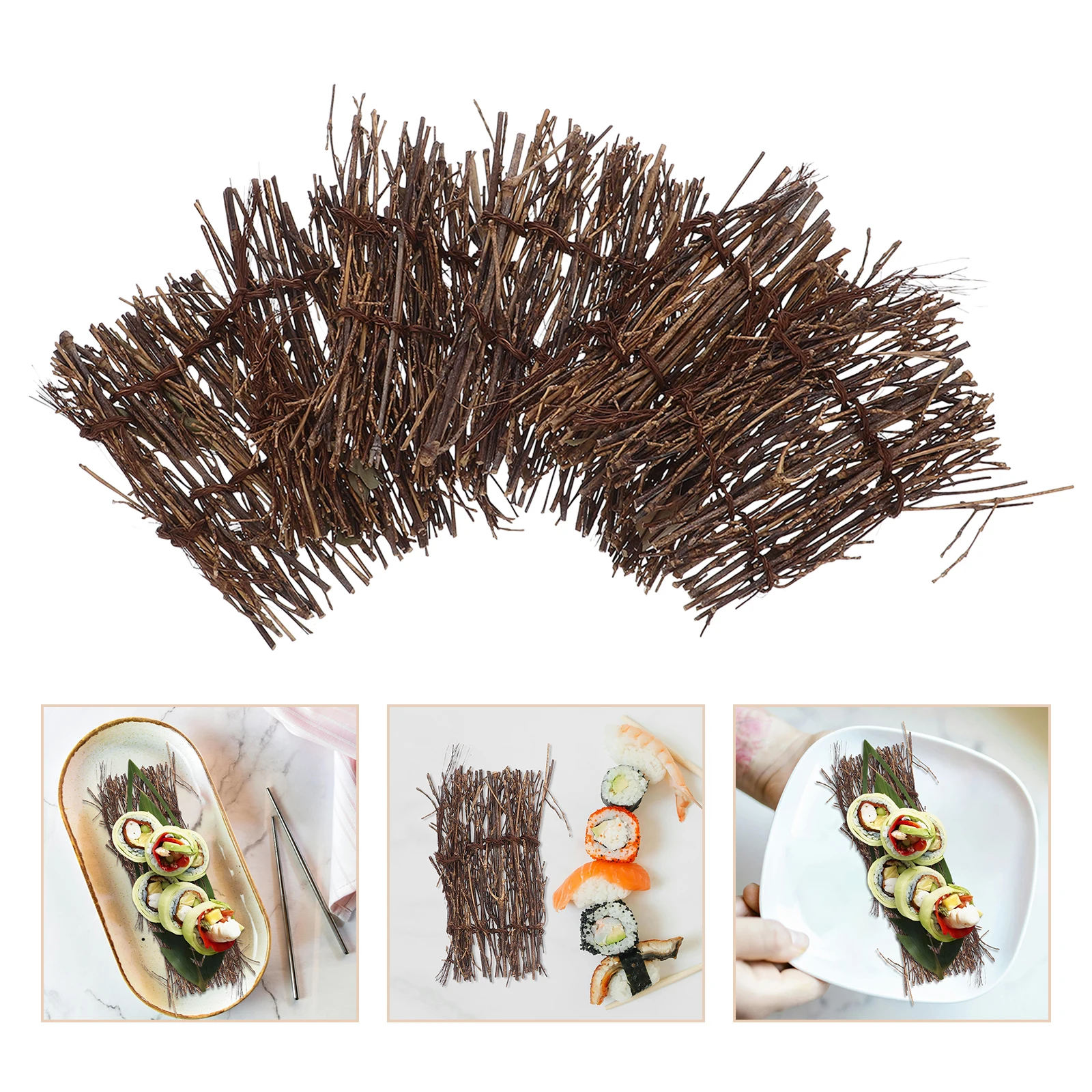 

6PCS Retro Bamboo Sushi Platter Fence Decor 11x6inch Color Japanese Style Sashimi Tray Food Photo Props