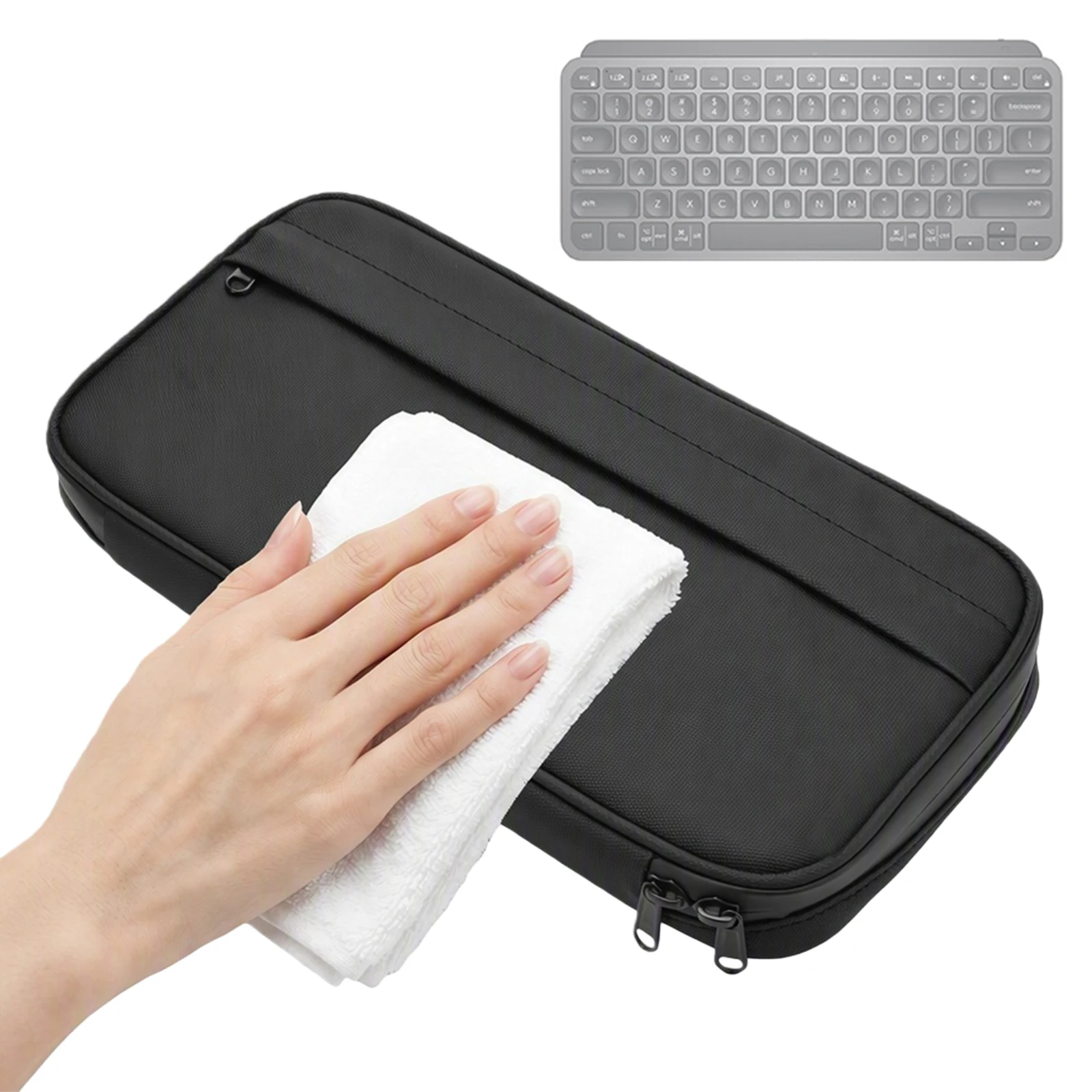 900D Nylon Keyboard Bag for MX Keys Mini Waterproof Memory Foam Double Zipper Slim Travel Pouch