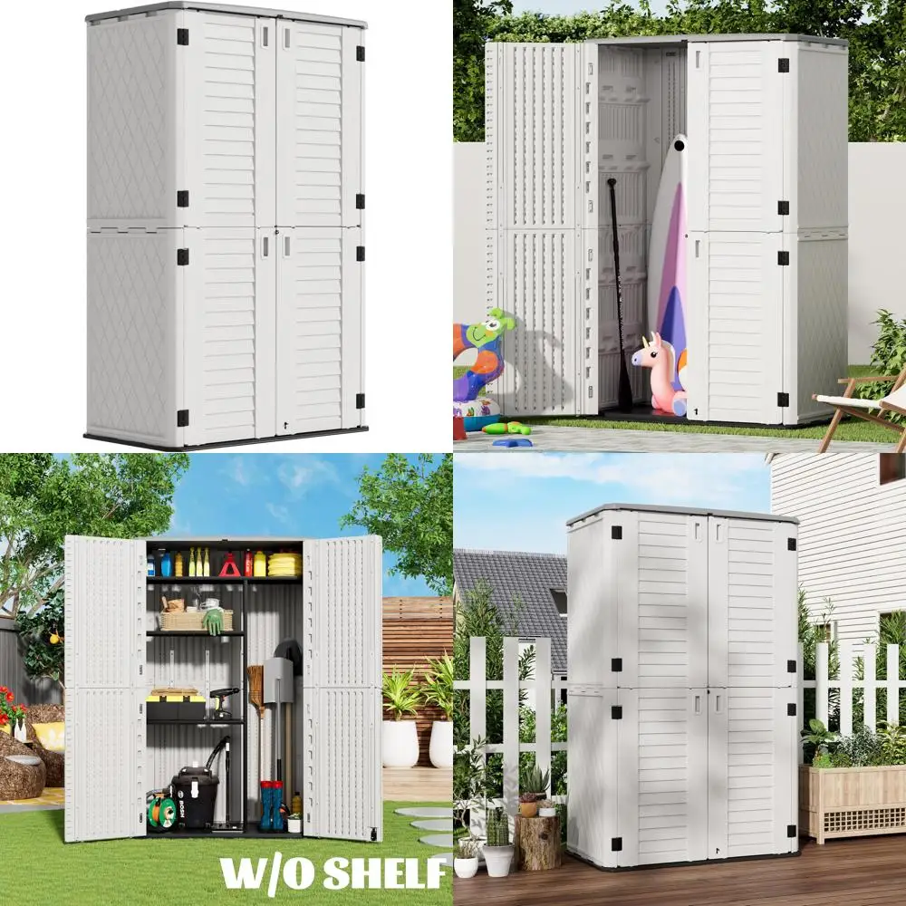 

Водонепроницаемый вертикальный шкаф для хранения из смолы, запираемый на 66 кубических футов, уличный сарай для садовых решения для хранения на заднем дворе