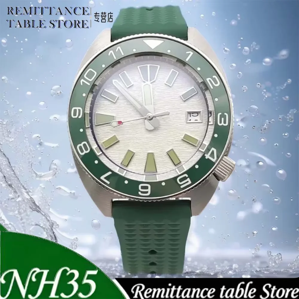 

41mm Men's Mechanical Watch Thickened Sapphire Glass Drop Resistant Green Ceramic Bezel Rubber Strap Japan NH35 Waterproof Clock