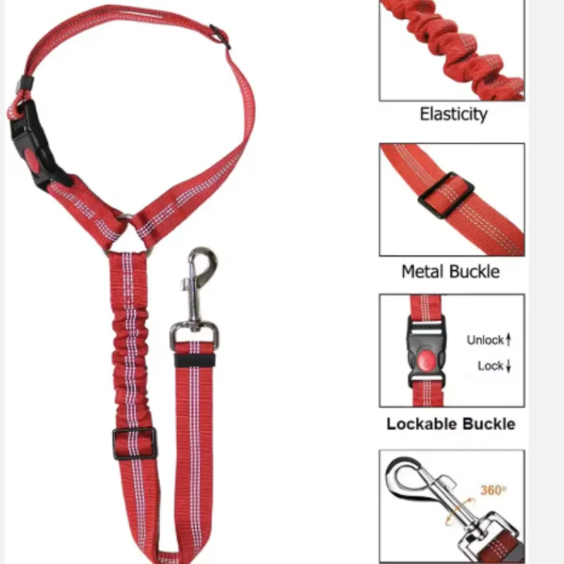 Adjustable Pet Dog Car Seat Belt with Reflective Stretchable Nylon Strap Leather Strap Loop for Dogs view 6