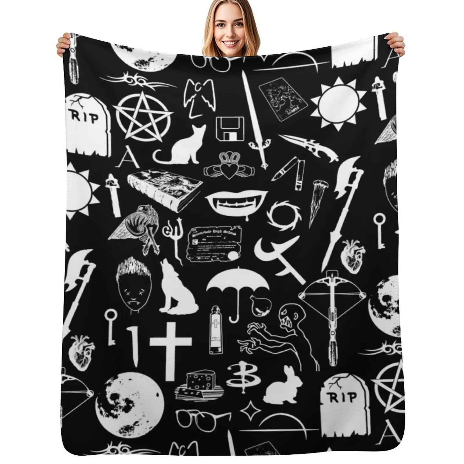 

Buffy Symbology, White Throw Blanket All Weather Soft Throw Blanket for Sofa