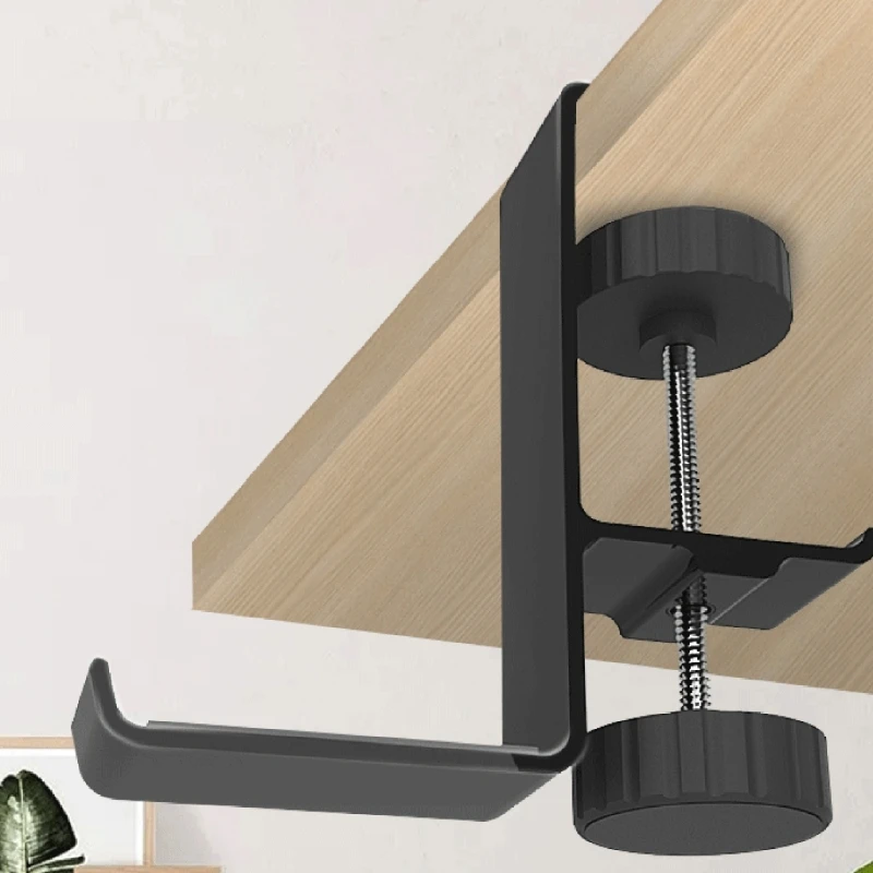 Universal Under Desk Headphone Stand Aluminum Bookshelf Clamp Headset Hanger Stable Headphone Displaying&Organizing Rack