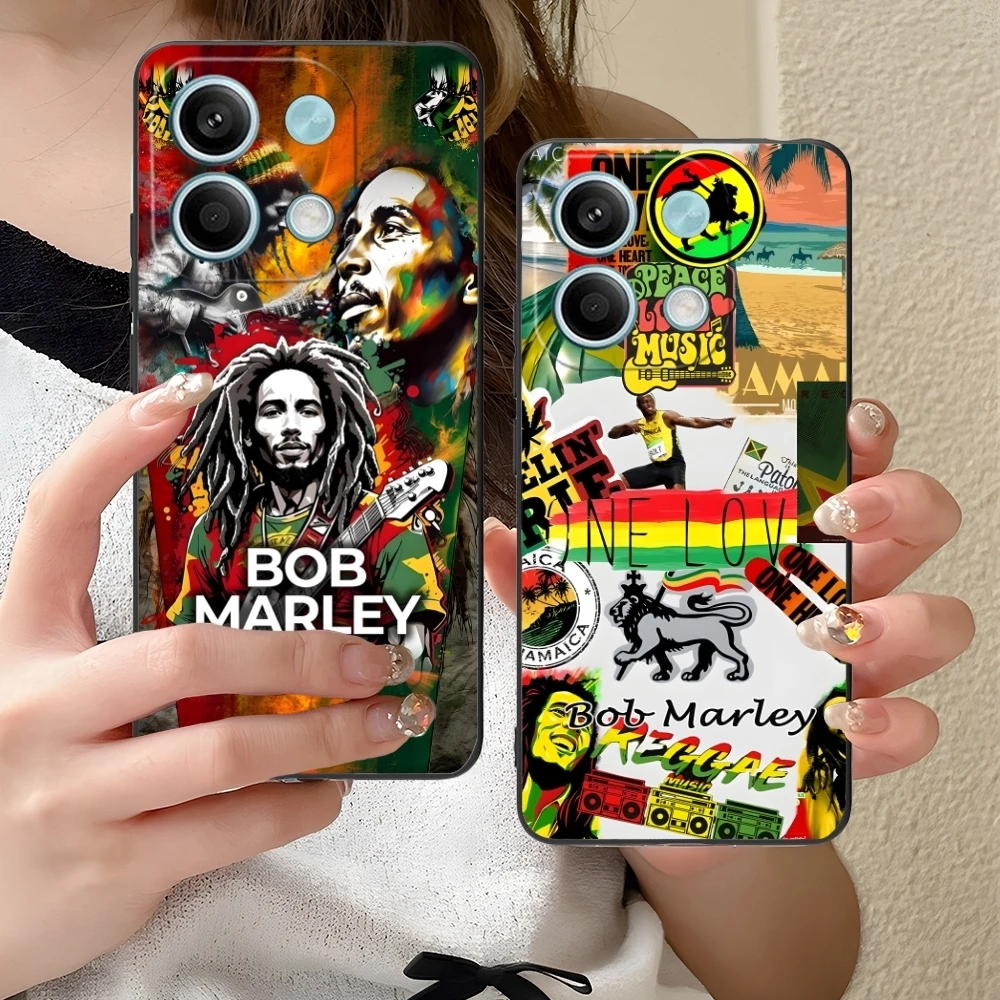 Reggae Bob Marley Mobile Cell Phone Case for Xiaomi Redmi Note 13 12 11 10 9 8 7 6 S A Pro Lite Plus 5G Black Phone Cover Shell