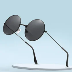 Retro Vintage Round Polarized Sunglasses Men Brand Designer Sun Glasses Women Alloy Metal Frame Black Lens Eyewear Driving UV400