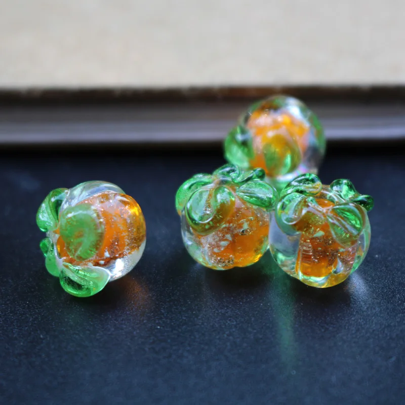 10Pcs 12mm*10mm Lampwork Glass beads Luminous Beads Lovely Pumpkin beads Red Orange Color for DIY jewelry making