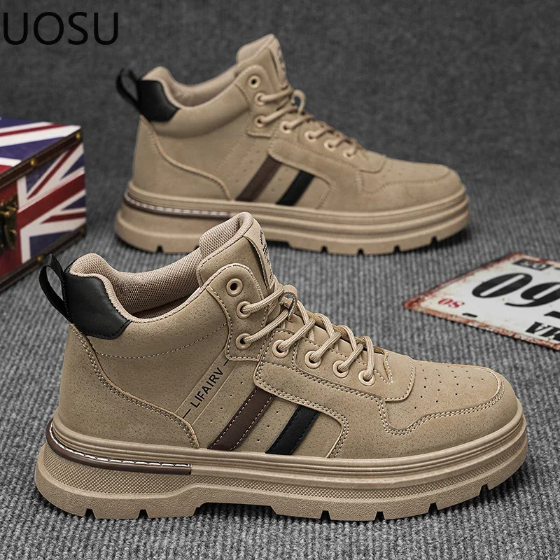 Men Boot Motorcyclist Boots Lace-up All-match High Tops Popular Model Thick Bottom UOSU British Style Winter Platform Shoe Cool