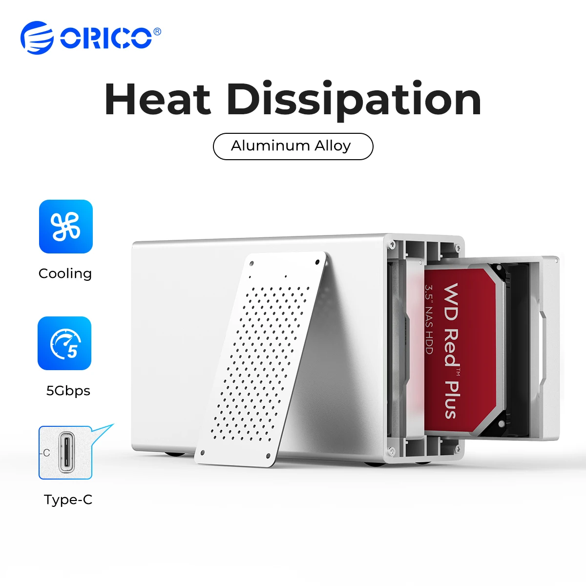 

ORICO Aluminum 5Gbps DAS 3.5 Inch 2 Bay Type C HDD Enclosure HDD Docking Station 12V Adapter HDD Case Heat Dispassion