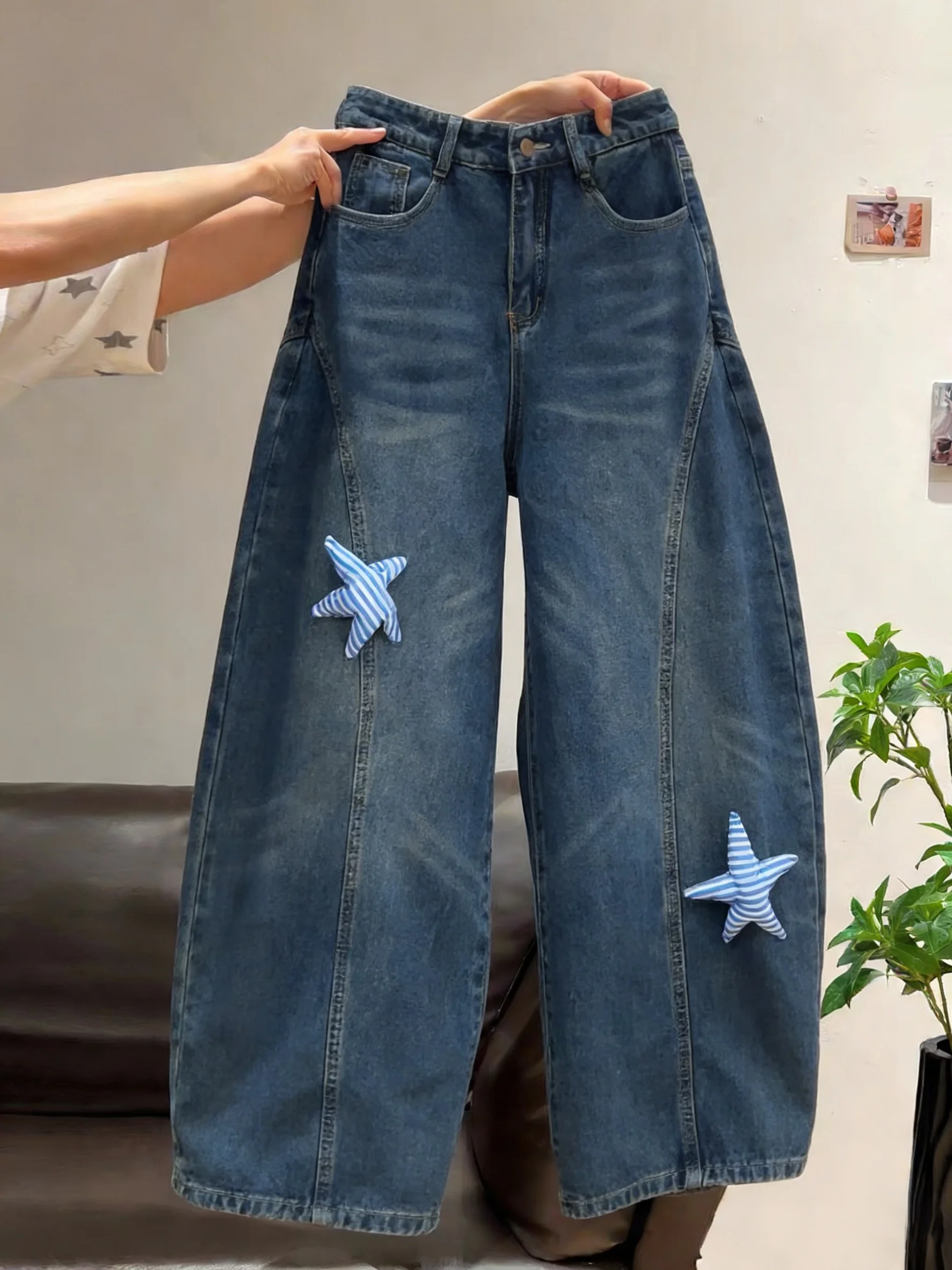 

Ретро-джинсы в американском стиле с эффектом потертости, широкие брюки с высокой талией для мужчин и женщин, весна-осень, утягивающие