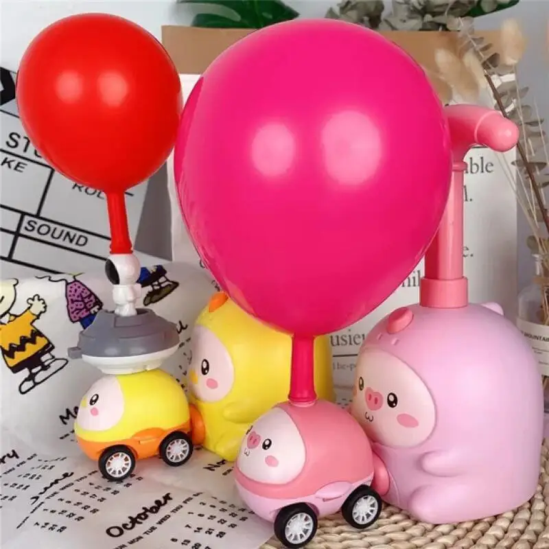 Children Power Balloon Car Montessori Toys Novelty Cartoon Inertial Air Balloon Launch Tower Vehicle Educational Toys Kids Gift