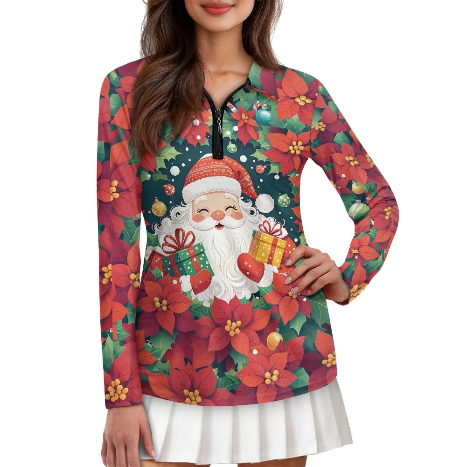 PENSTROLL Christmas Santa Womens Long Sleeve Athletic Tops Athletic Fit Polo Shirts for Women for Exercise